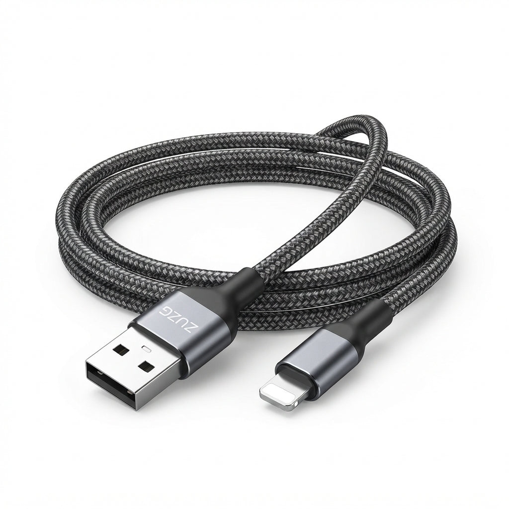 كابل ZUZG معدني مجدول من USB-A إلى Lightning للشحن السريع